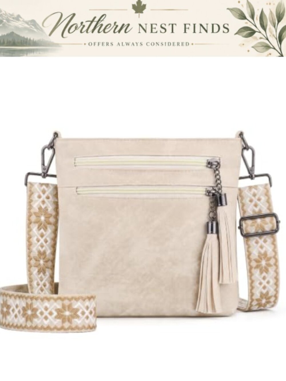 Vegan Leather Crossbody Bag with Guitar Strap, Tassel, Women's Shoulder Purse